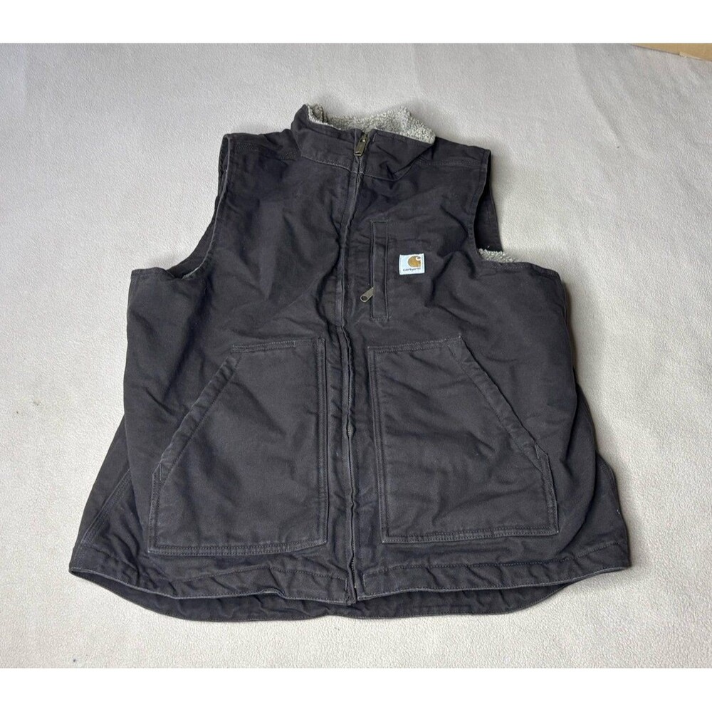 Carhartt Vest Mens Size M Brown Sherpa Lined Workwear DV4277-M Loose Fit